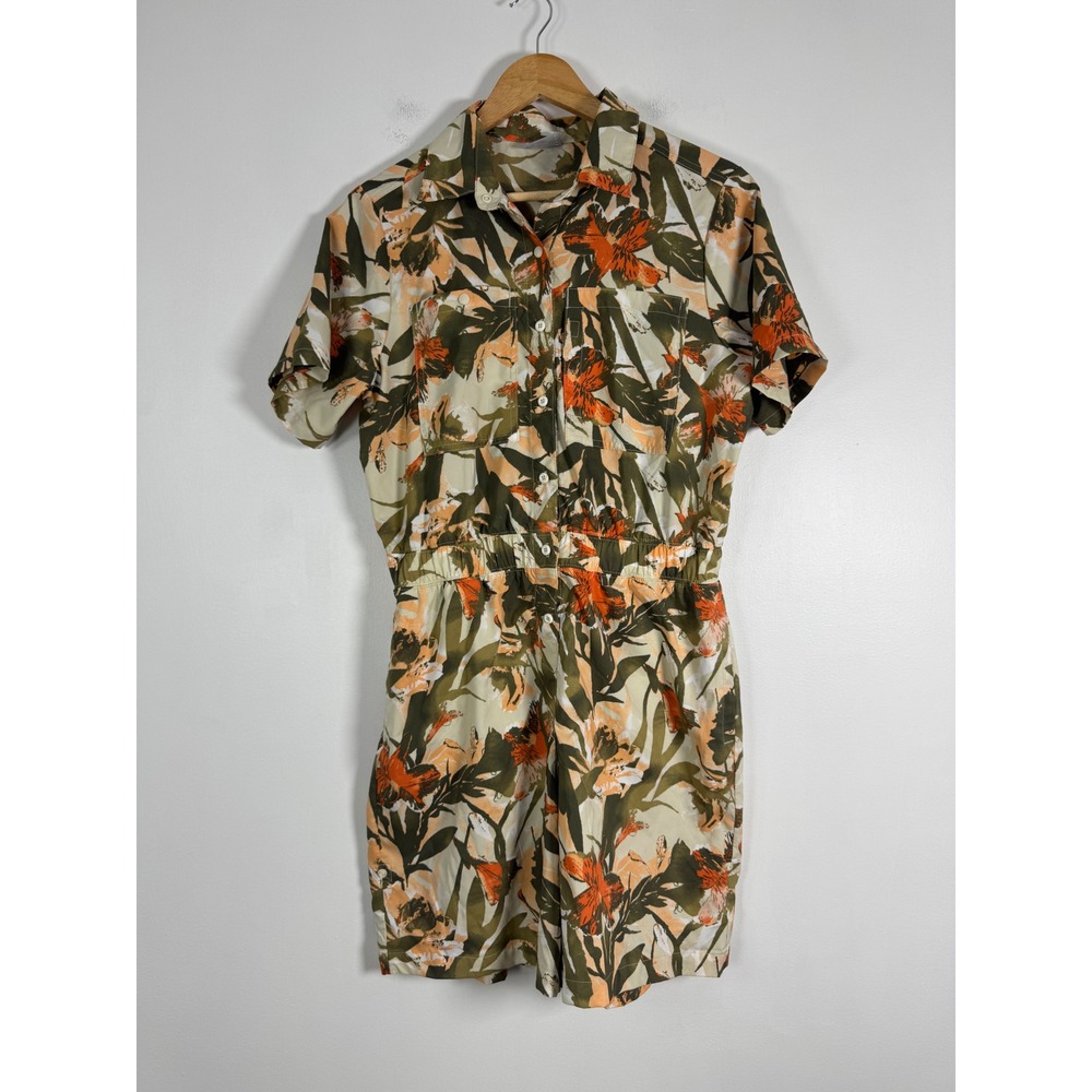Gorpcore Columbia Womens M Romper Olive Orange Floral AL9892 Recycled Polyester
